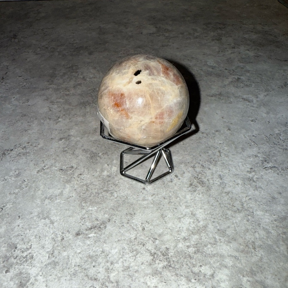 Elegant rainbow glow MOONSTONE Sphere on Artistic Metal Stand